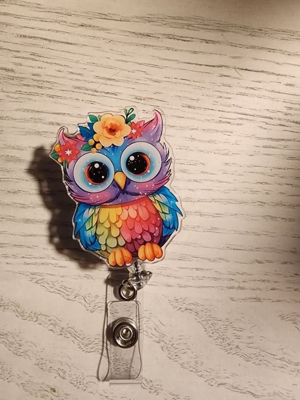 Colorful Rainbow Owl Badge Reel – Multicolor